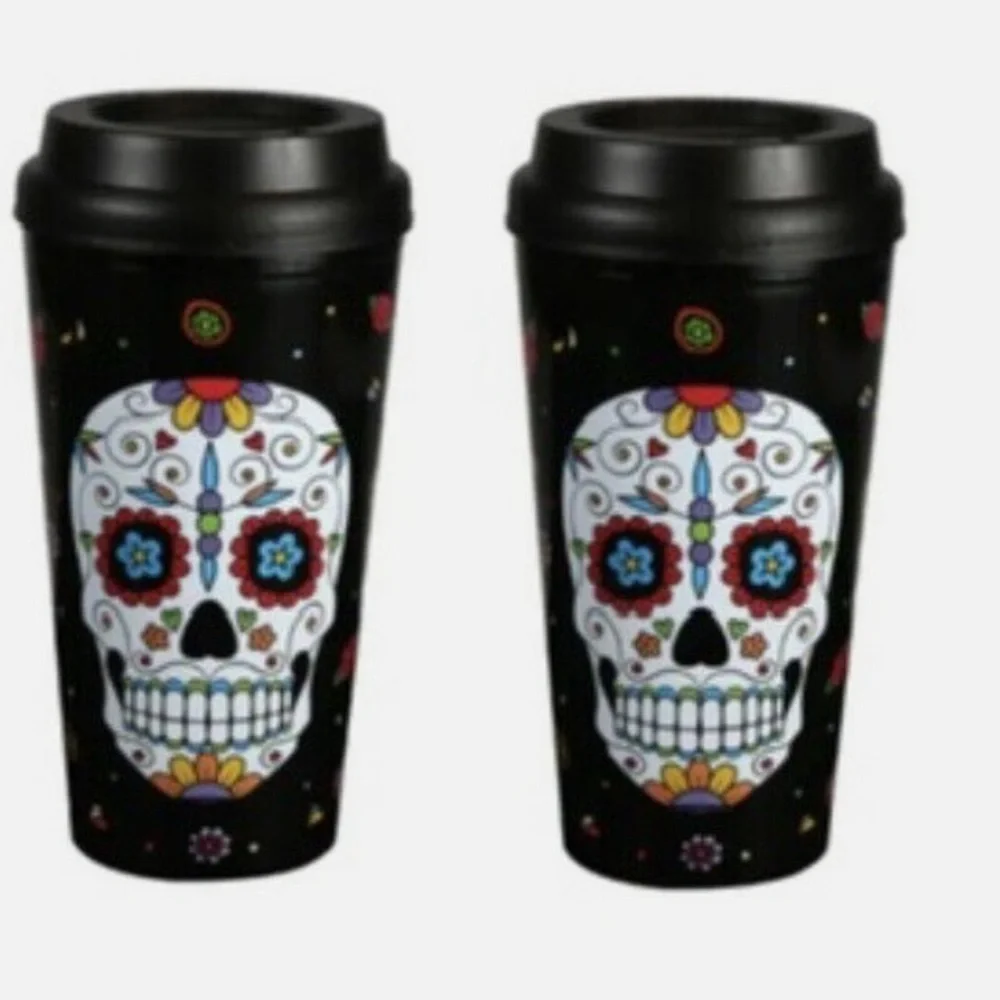 2 Day Of The Dead Dia De Los Muertos Sugar Skull Double Wall To Go Tumblers 16oz
